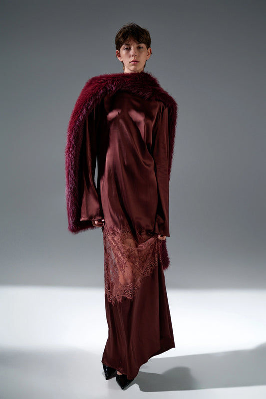 ABITO LUNGO SATIN E PIZZO
